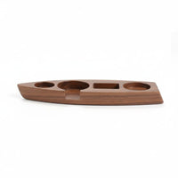 Solid Wood Boat-Shaped Tamping Stand Space-Saving Espresso Tamping Station Polished Finish for Cafe