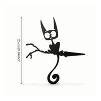 Cat Silhouette Black Metal Silhouette with Branch Cutout Metal Wall Art for Halloween, Garden, Porch