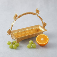 Ornate Tabletop Fruit Tray Embossed Metal Fruit Basket Arched Handle