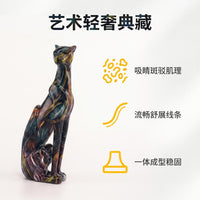 跨境新款轻奢炫彩多款豹子树脂摆件家居客厅装饰礼品酒柜动物雕塑