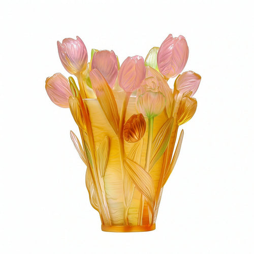 Lily Vase Amber-Gold Art Glass Vase Decorative for Shelf Display
