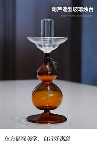Creative Gourd-Shaped Glass Candle Holder with Colorful Candle