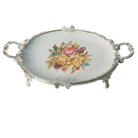 Ceramic Platter with Metal Frame Elegant Serving Tray with Handles Serving Platter for Dining Table
