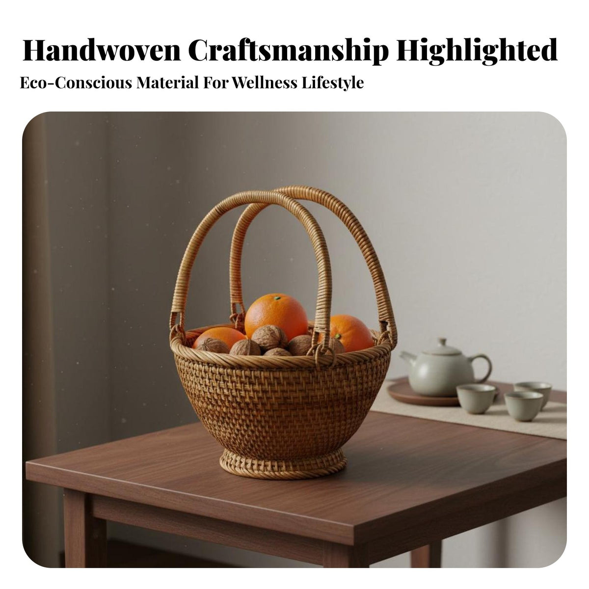 Woven Fruit Bowl Chinese Design Hand Woven Rattan Basket Multifunctional Rattan Snack Platter for Hosts, Gift Donors, Tea Room, Tabletop