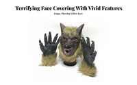 Scary Design Werewolf Mask and Gloves Full Face Coverage Werewolf Dress-up Kit Realistic Features Costume Accessory Furry Accents for Cosplayers, Party-and Goers, Adults, Halloween, Stage Performances, Haunted Houses, Themed Parties