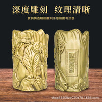 纯铜呼啸山河笔筒工艺品摆件 文化用品摆件实心黄铜笔筒一体铸造