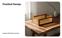 Woven Rectangular Bin Handwoven Organizer Basket Space Saving for Office Workers