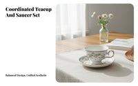 Embossed Flower Teacup Elegant Design Vintage Floral Teacup Set Ceramic Coffee Mug and Dish Fine China Gold Rimmed Tea Mug