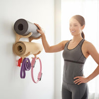 Multi Tier Exercise Storage Rack, Space Saving Wooden Exercise Mat Holder Smooth Surface for Home Gym