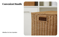 With Lid Faux Rattan Storage Box Long-Lasting Plastic Wicker Bin Washable for Families, Homeowners, Bedroom, Cabinet, Living Room