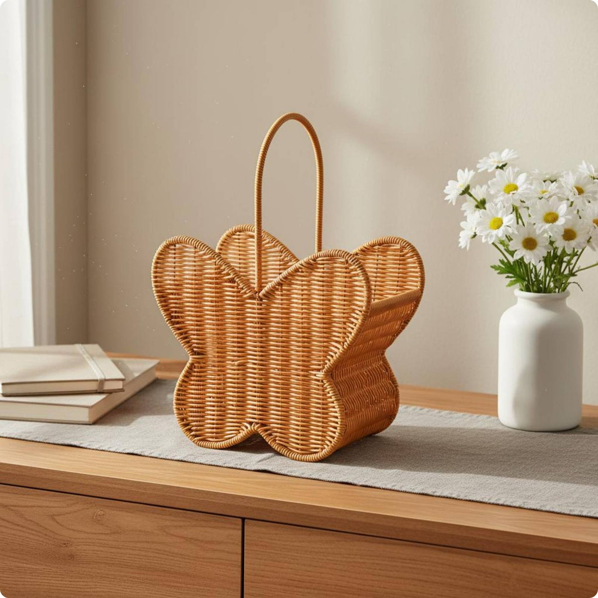 Butterfly Basket Woven Handheld Storage Basket Sturdy for Tabletop