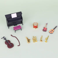 Realistic Details 1:12 Miniature Instrument Set Scene Decoration Dollhouse Musical Instruments Desktop Ornament for Model Collectors