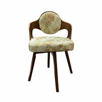 Vintage Wooden Makeup Chair Solid Wood Frame Swivel Dressing Chair Floral Pattern Upholstered Dressing Stool for Women, Bedroom, Nail Salon