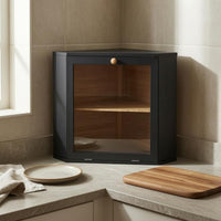 Corner Bread Box Fixed Shelf Corner Storage Box Countertop Wooden Bread Holder