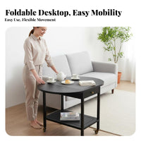 With casters Rolling Side Table Multi-Functional Foldable Wooden Trolley Space-Saving Indoor Furniture Vintage design for Apartment Dwellers, Entertainers, Living Room, Small Spaces, Bedroom, Kitchen