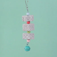 Parrot Gnawing Toy with Cuttlebone for Birds, Hanging Block String with Beads, Bird Accessory for Beak Trimming