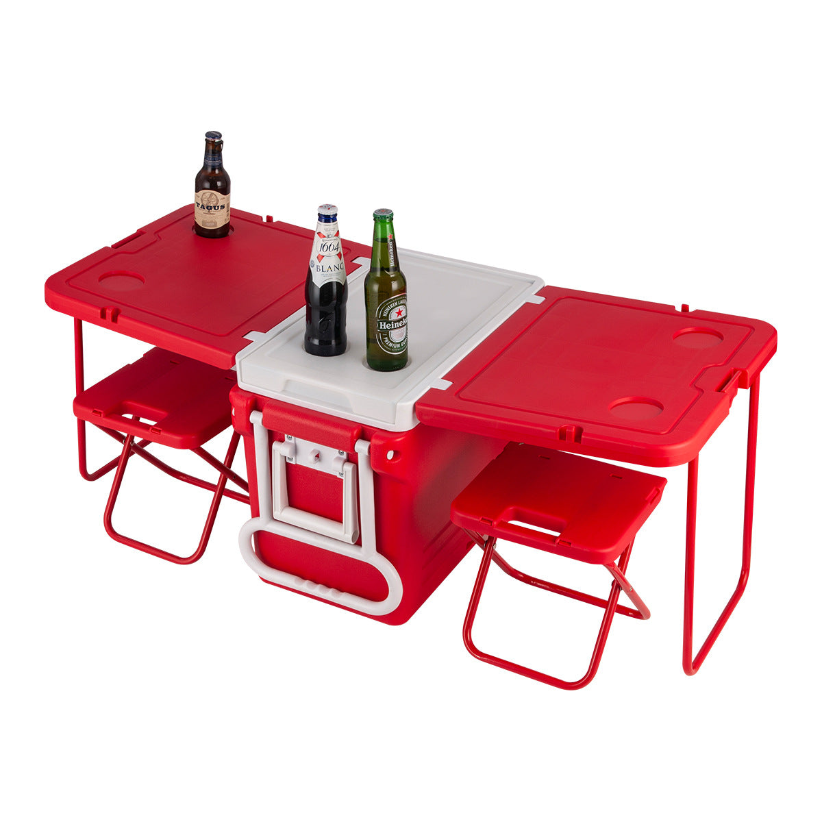 32L Foldable Cooler Box with Stool and Wheels, Portable Outdoor Ice Chest