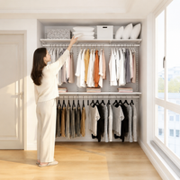 Metal Hanger Rack Width 2m Wardrobe Storage Rack Open Shelf With Hanging Shelf Dark Color