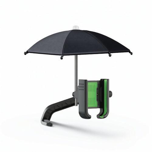 360-Degree Adjustable Motorcycle Handlebar Phone Mount with Sun Umbrella Anti-Vibration Phone Holder with Sun Umbrella Secure Rotatable for Delivery Riders, Motorcyclists