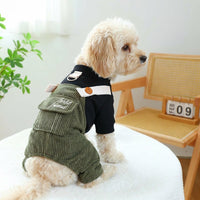 Dog Jumpsuit and Four Leg Dog Suit, Ribbed Polyester Overalls with Fasteners, Casual Crew Neck Dog Overalls for Small Medium Clothes