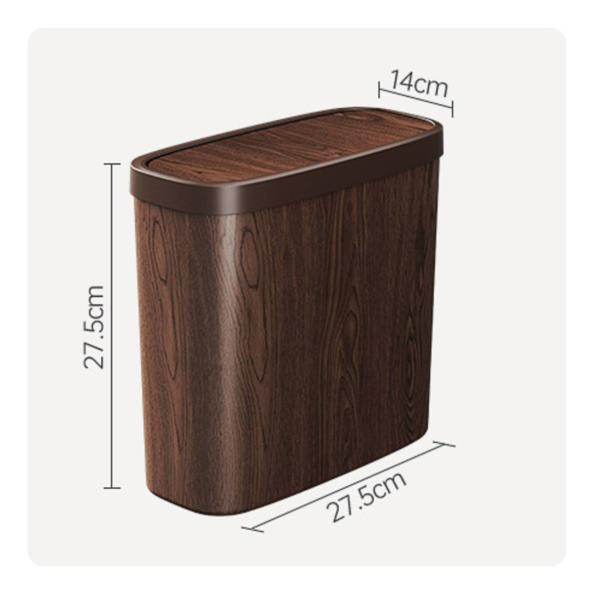Wood Grain Trash Can Compact Design Plastic Rubbish Bin Odor Control for Kitchen