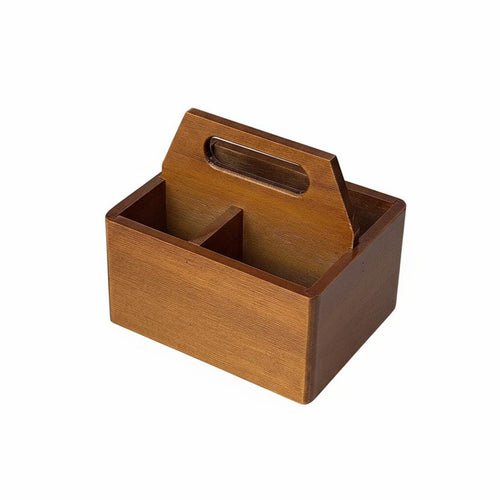 Multi-Compartment Storage Box Sturdy Wood Construction Handled Desktop Carrier