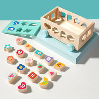 18-Hole Wooden Educational Toy Car with Fruits, Numbers, Shapes, and Animals for Toddlers