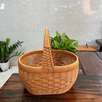 Rattan-Look Woven Storage Basket with Handle and Lid for Shopping, Outdoor Picnic, Gifts, Vegetables, and Fruits