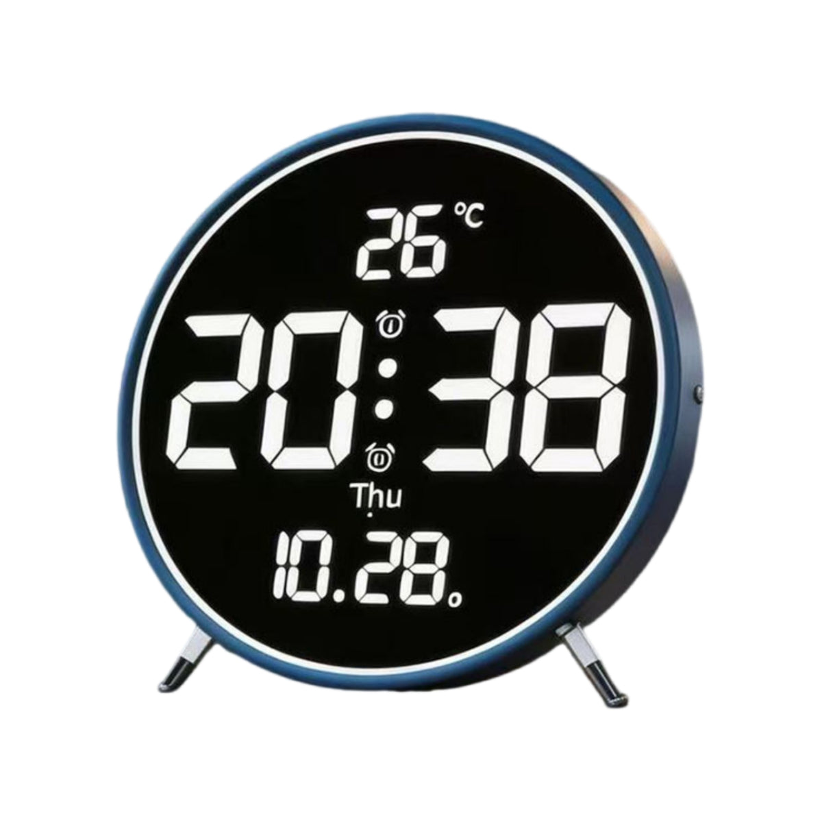 Angled Legs Round LED Desk Clock Timepiece