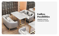 Nordic Aesthetic Modern Restaurant Booth Set Sintered Stone Tabletop Marble Top Table and Chair Set Stylish Design Velvet Reception Seating Stable Construction for Cafe Owners, Interior Designers, Bar, Lounge Area, Hotel Lobby
