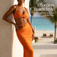 Swimsuits for Women with Backless Halterneck Design for Seaside Vacations, Stylish 2-Piece Featuring a Matching Long Skirt