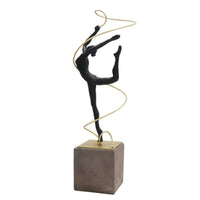 Dancer Statue with Circular Frame Gold-Tone Decor Black for Art Lovers, Dancers