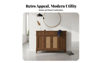Rattan Door Sideboard Chinese Design 2-Door Rattan Cabinet Large Capacity Vintage Design for Homeowners, Entryway, Hallway