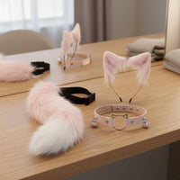 Cat Ears Headband with Tail and Soft Touch Wolf Ears and Tail Cosplay Set Customizable Fit Soft Canine Costume Accessories for Women, Halloween