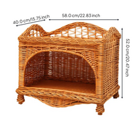 Wicker Cat Bed, 2-Tier Removable Pet House, Rattan Dog Bed