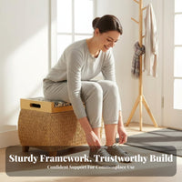 Woven Storage Ottoman With Removable Lid Round Lidded Storage Pouf Space-Saving