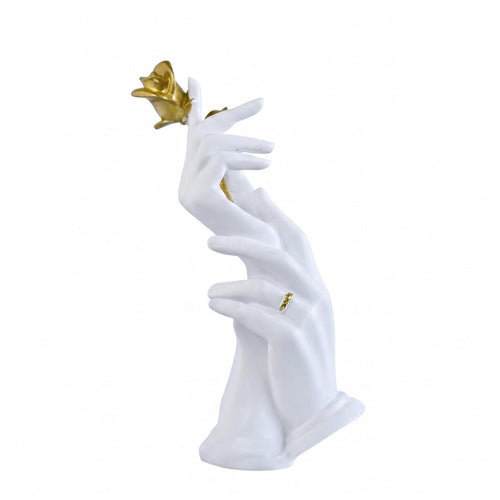 Hand Holding Blossom Statue Gold Toned Hand Holding Flower Sculpture Matte
