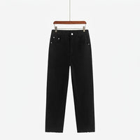 Women Jeans with Elastic Waist for Easy Pull-On, Straight Leg Stretch Denim Trousers for Casual Wear, Comfortable with Waistband