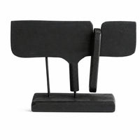 Abstract Wooden Sculpture Matte Black Shelf Decor Handmade for Living Room