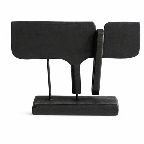Abstract Wooden Sculpture Matte Black Shelf Decor Handmade for Living Room