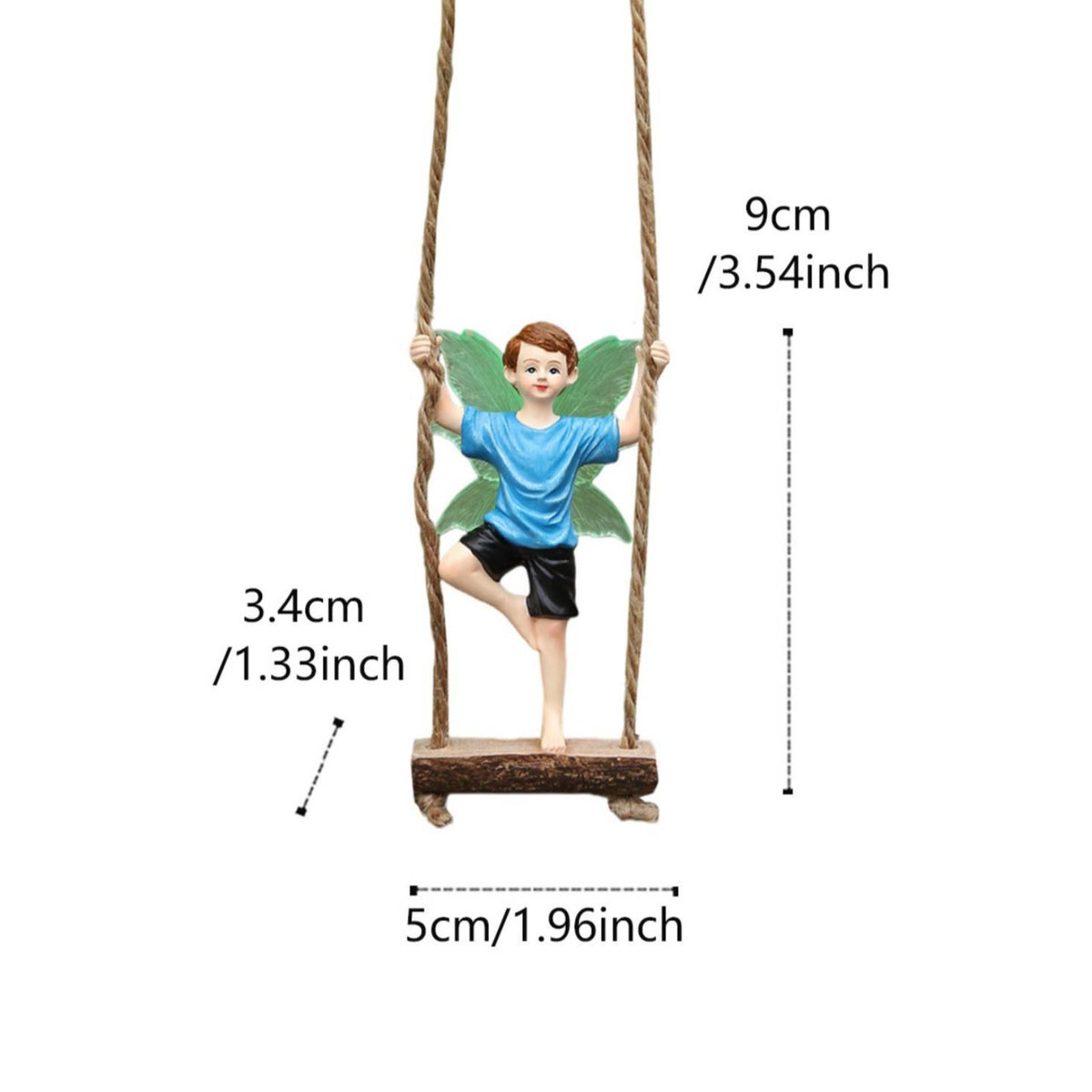 Swinging Boy Fairy Figurine Weather Resistant Resin Boy Fairy on a Swing Handcrafted Look Glow in the Dark Ornament for Gardeners, Balcony