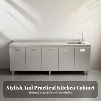 Minimalist Design Kitchen Cabinet with Integrated Countertop Easy to Clean Stainless Steel Kitchen Cabinet Waterproof Cupboard Scratch Resistant for Landlords, Homeowners, Rental Property, Apartment, Dining Room, Garage