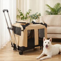 Large Capacity Breathable Pet Carrier Bag with Trolley and Handle for Cats and Small Dogs