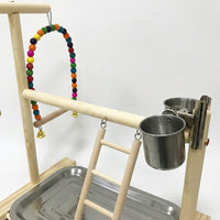 Parrot Playground with Bird Climbing Ladder and Bird Swing, Wooden Parrot Stand with Removable Tray, Multi-functional Cockatiel Budgie Perch