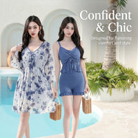 Swimsuits for Women with Padded Bra and No Underwire for Water Park, Modest 3 Piece Set for Older Ladies, Acetate Fiber
