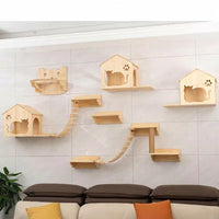 Mounted Cat House Shelter with Perch, Solid Wood Wall-Mounted Climbing Frame for Large Indoor Pets, Elevated Space for Sleeping and Playing