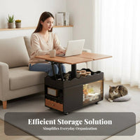 Rolling elevatingTop End Table with Pet Condo Space-Saving Indoor feline House