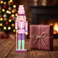 Nutcracker with Candy Cane Hand-Painted Wooden Nutcracker Festive Statue for Christmas Display, Shelf