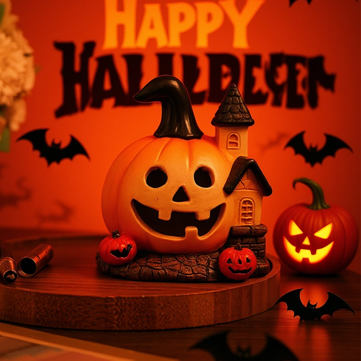 Halloween Pumpkin Resin Figurine for Tabletop Decor