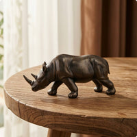 Bronze Figurine Rhinoceros Sculpture Resin Ornament Pedestal Base Glossy Surface for Office, Desktop